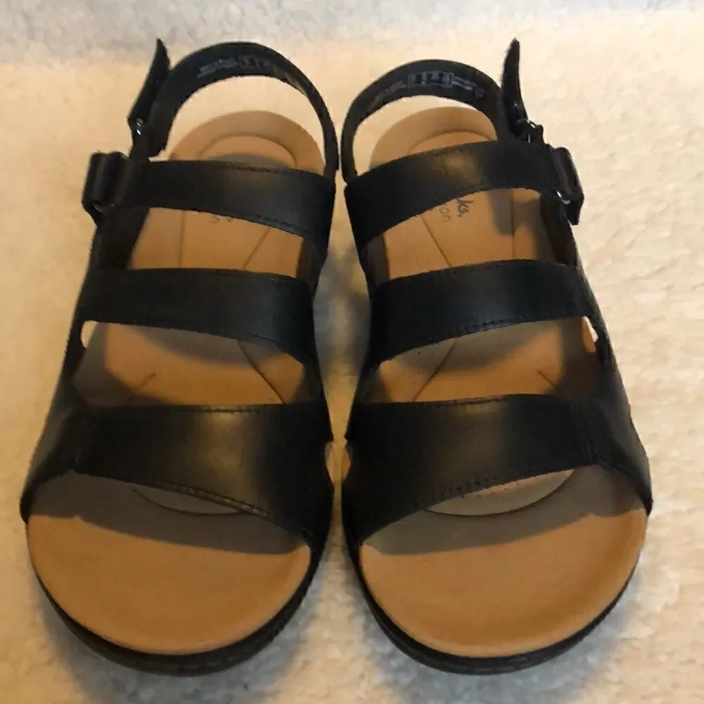 Clarks Collection Adjustable Sandals - Laurieann Style black size 10 wide